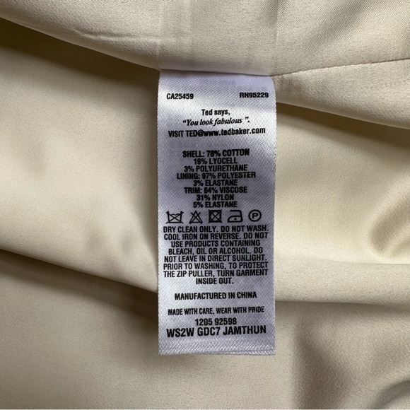 Ted Baker Jamthun Structured Zip Detail Dress cream Ted Size 1 - Picture 12 of 16